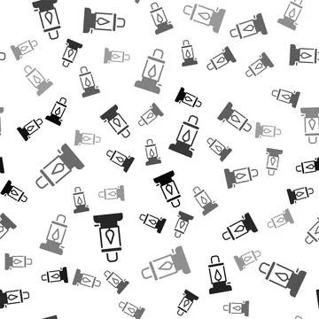 Black Camping lantern icon isolated seamless pattern on white background. Vector Stock Illustration