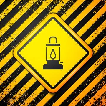 Black Camping lantern icon isolated on yellow background. Warning sign. Vecto 스톡 일러스트