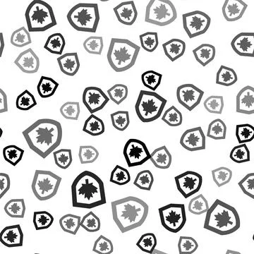Black Canada flag on shield icon isolated seamless pattern on white backgroun Stock Illustration