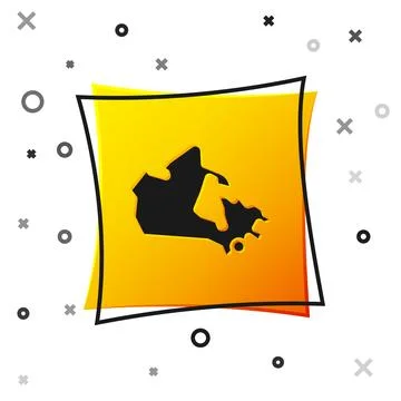 Black Canada map icon isolated on white background. Yellow square button. Vector 스톡 일러스트