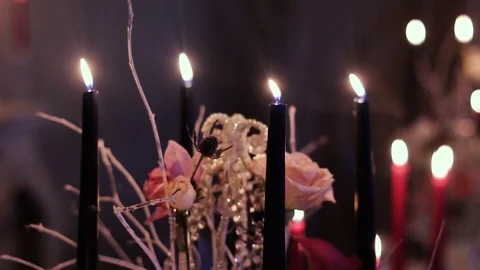 Black candles on the dinner table Video stock 73237577