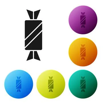Black Candy icon isolated on white background. Set icons in color circle buttons Stock Illustration