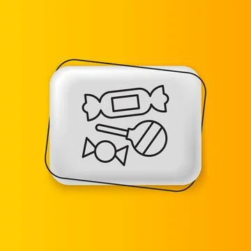 Black Candy icon isolated on yellow background. Silver rectangle button. Vect Illustrazione stock