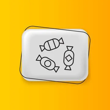 Black Candy icon isolated on yellow background. Silver rectangle button. Vect Illustrazione stock