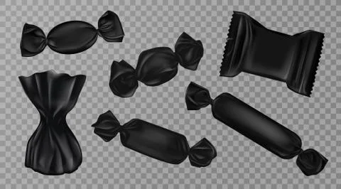 Black candy wrappers set on transparent background Stock Illustration