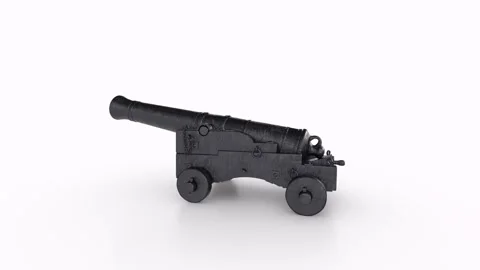 Black cannon isolated on white background Stock Footage 308452301