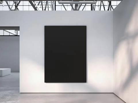 Black canvas in loft gallery. 3d rendering Ilustração Stock