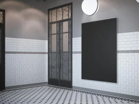 Black canvas on the wall. 3d rendering イラスト素材