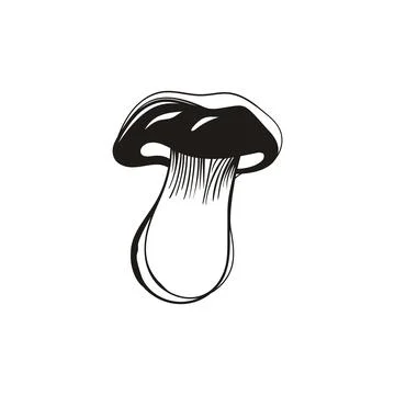 Black Cap Mushroom Bold Line Art Vector Stock Illustration