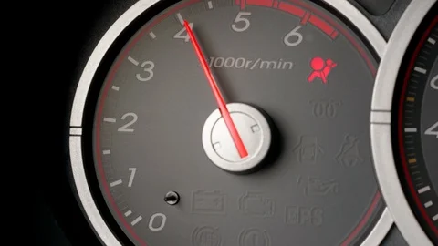 Black car dial panel tachometer and moving pointer on it. Close up 4k Stock Footage 112718476
