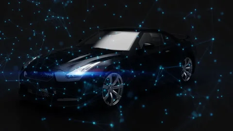 Black car with a digital effect on a uniform gray background 스톡 동영상 202165598
