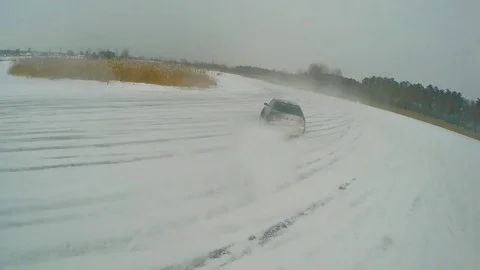 Black car drift on ice HD 動画素材 79164414