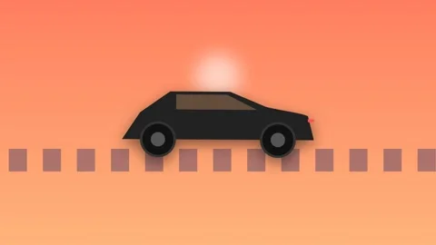 A black car driving across a flat landscape against 스톡 동영상 345373676
