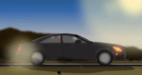 Black car driving fast on the empty desert road under the hot sun. Stock Footage 243217033