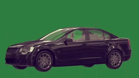 A black car on green screen and animated chromakey background cartoonish Video stock 335065236