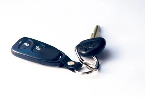 Black car keys with remote control isolated on white Stock Photos