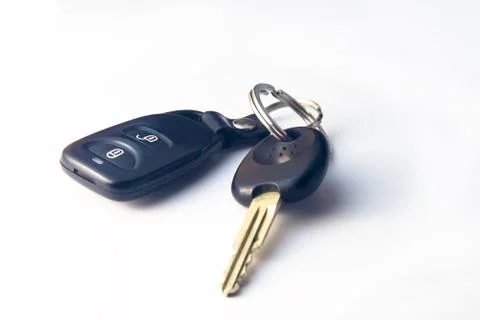 Black car keys with remote control isolated on white Stock Photos