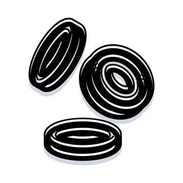 Black car tires falling in simple flat style Stock Illustration