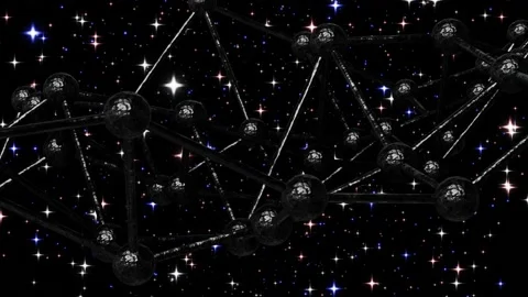 Black carbon molecular plexus pattern against star field looping 3D animation Stock Footage 201824506