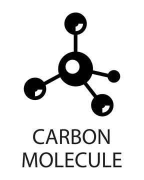 Black carbon molecule with text C A R B O N M O L E C U L E on white background Stock Illustration