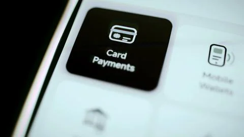 Black card payments tile on touchscreen Stock Photos