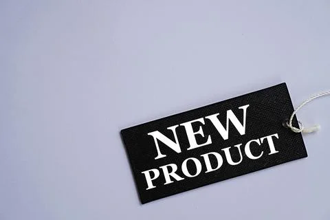 Black card with string writing new product. Business concept. Space for text Stock Photos
