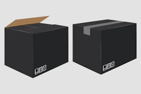 Black Cardboard Close Box. Side View. Package Design Stock Illustration