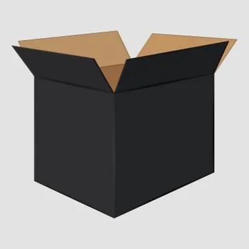 Black Cardboard Open Box. Side View. Package Design Stock Illustration