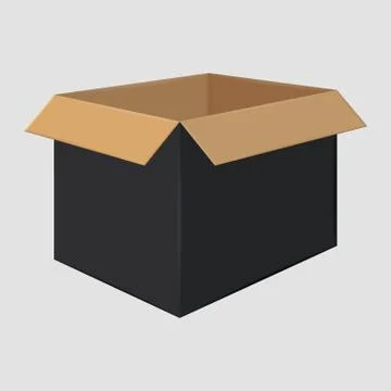 Black Cardboard Open Box. Side View. Package Design Stock Illustration
