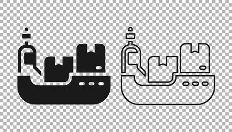 Black Cargo ship with boxes delivery service icon isolated on transparent Stock Illustration