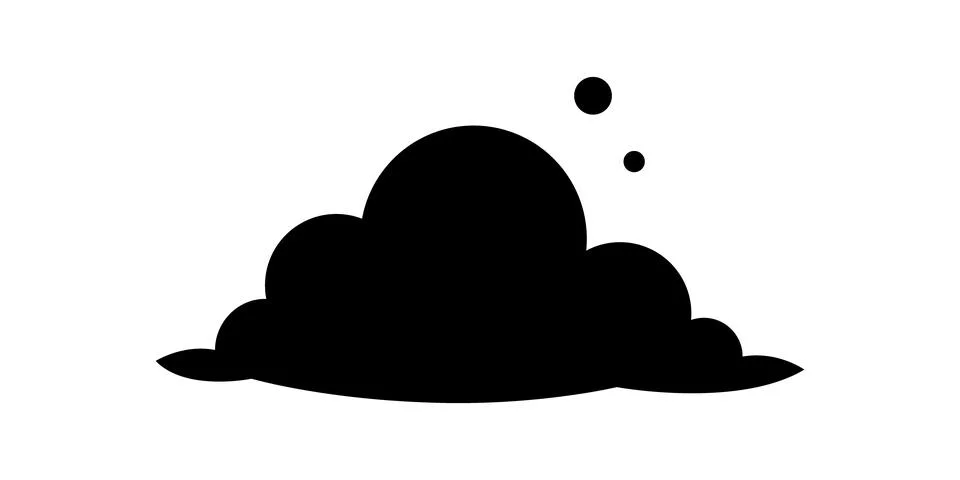 Black cartoon cloud with rounded layers and two floating circles, minimal Stock Illustration