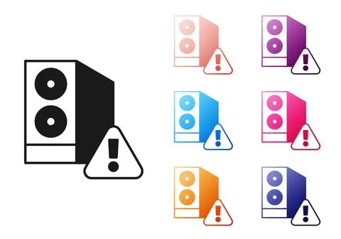 Black Case of computer with exclamation mark icon isolated on white background Stockillustratie