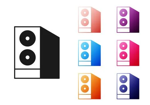 Black Case of computer icon isolated on white background. Computer server Illustrazione stock