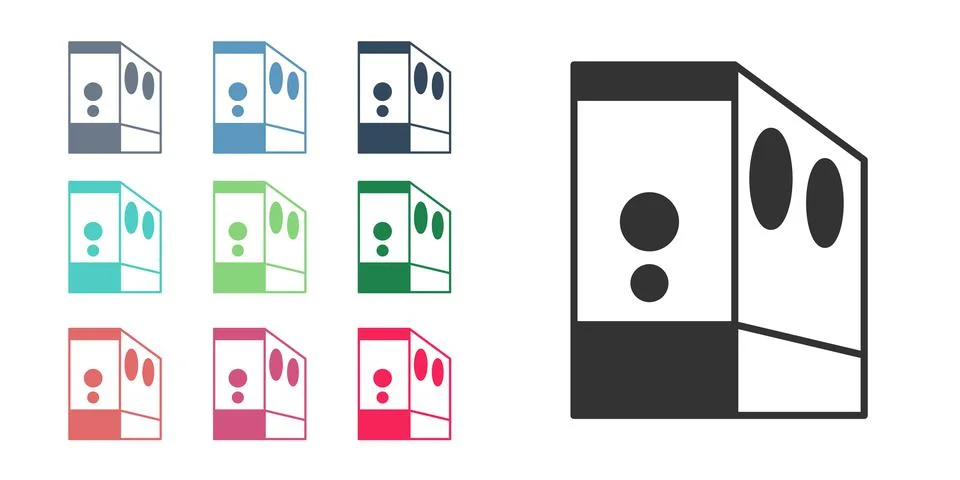 Black Case of computer icon isolated on white background. Computer server. Wo Illustrazione stock