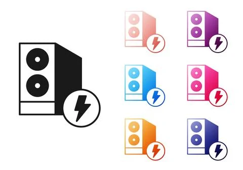 Black Case of computer icon isolated on white background. Computer server. .. 스톡 일러스트