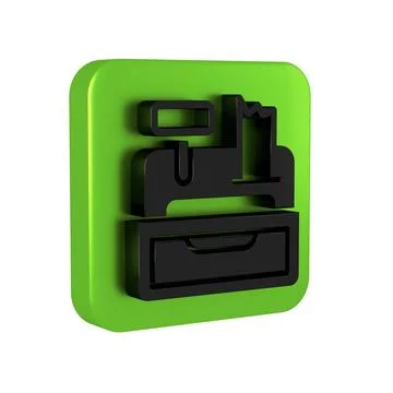 Black Cash register machine with a check icon isolated on transparent backg.. Stock Illustration