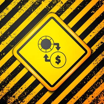Black Casino chips exchange on stacks of dollars icon isolated on yellow Stock Illustration