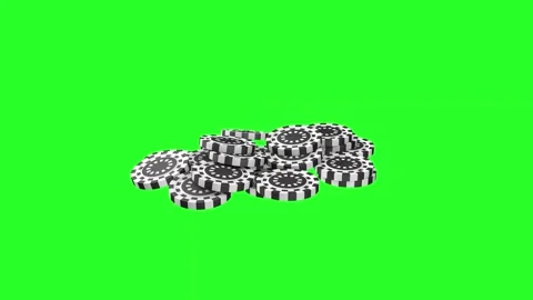 Black casino chips fall onto the green screen. 3D animation. Stock Footage 253483877