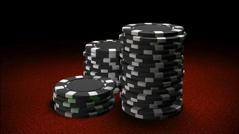 Black casino chips on red table Stock Illustration