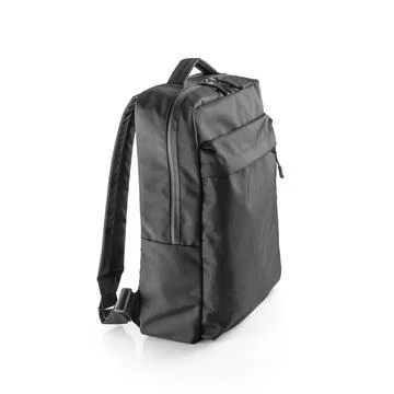 Black casual backpack on white background. Side view. Stock Photos