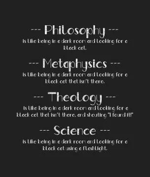 The Black Cat Analogy shows the difference between Philosophy, Metaphysics, T Stock Illustration