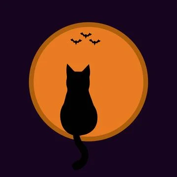 Black cat and full moon Stock Illustration