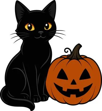 Black Cat and Jack-o'-Lantern for Halloween Stock Illustration