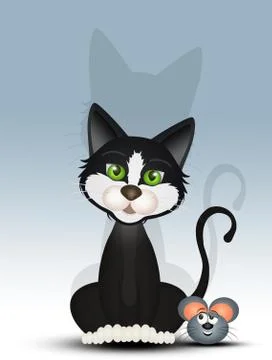 Black cat and mouse Stock Illustration