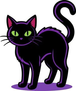 Black Cat Arched Back Halloween Icon Stock Illustration