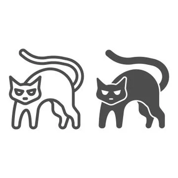 Black cat with arched back line and solid icon, halloween concept, hissing cat Stock Illustration