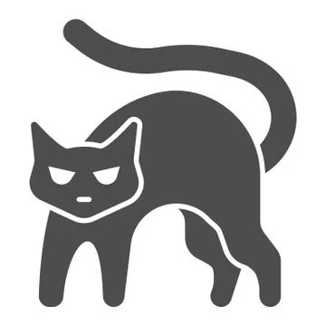 Black cat with arched back solid icon, halloween concept, hissing cat sign on Stock Illustration