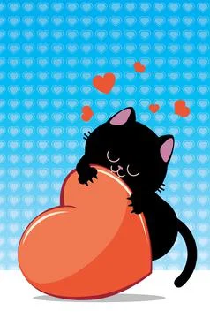 Black cat bite red heart Stock Illustration