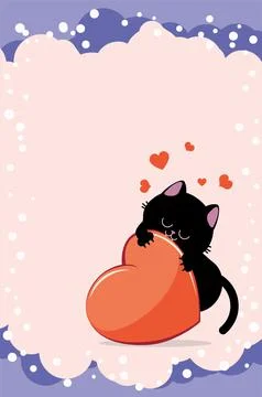 Black cat bite red heart Stock Illustration