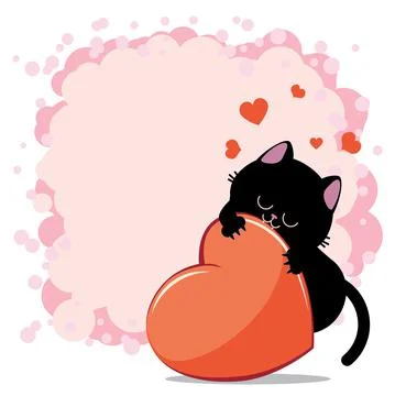 Black cat bite red heart Stock Illustration